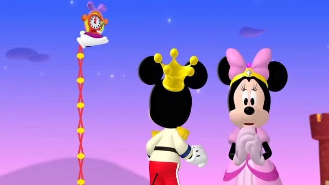 十二点,灰姑娘米妮赶着离开王子,还好留下一只水晶鞋!