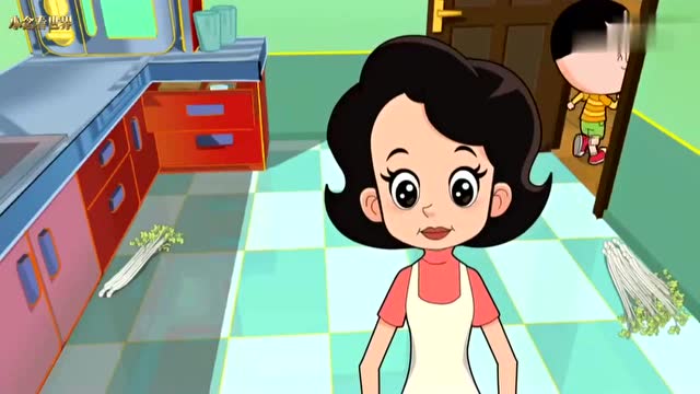 大头儿子借口帮围裙妈妈忙,偷偷在厨房里吃白糖!