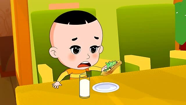 大头儿子没睡够一早上都稀里糊涂,没刷牙就吃早餐