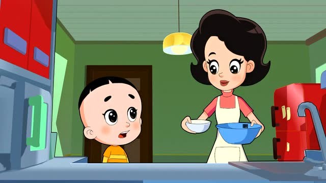 大头儿子帮围裙妈妈做菜,发现大米和沙子一样好玩