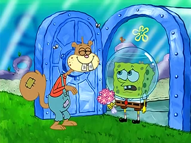 海绵宝宝来到了珊迪的家,看见珊迪穿的衣服有点破!