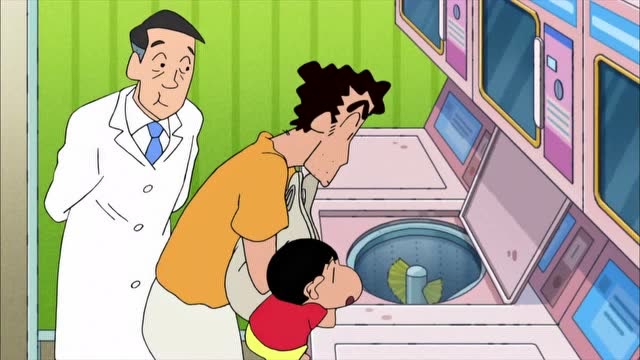 蜡笔小新:小新在洗衣店发现一款奇怪的洗衣机还跟爸爸玩起了猜谜