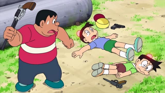 哆啦a梦:胖虎和小夫玩枪击游戏结果小夫拒不认输被胖虎揍了一顿