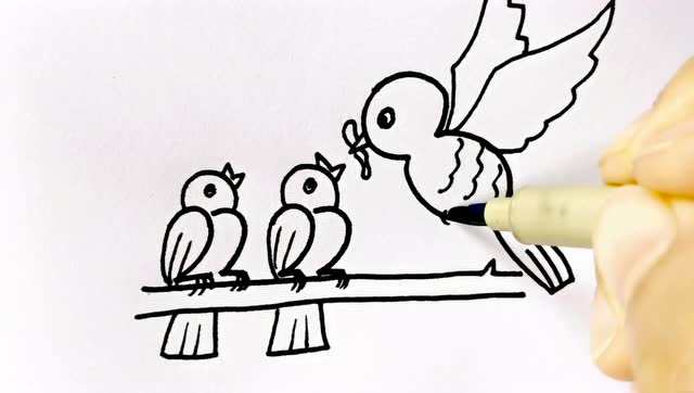 小鸟吃什么食物简笔画图片