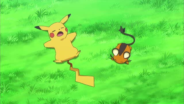 皮卡丘和咚咚鼠相遇,两只小宝贝抱做一团,滚到了不知名的地方