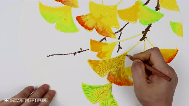 油画棒画美丽的银杏树叶