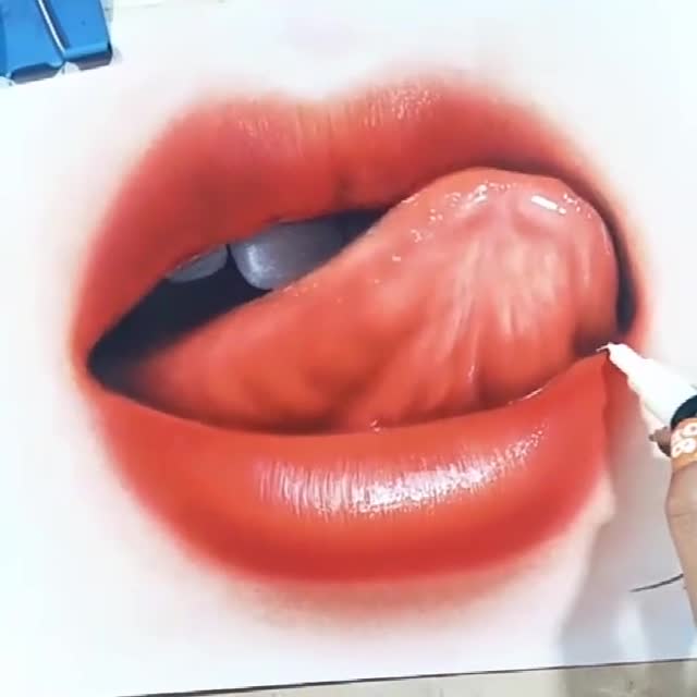水彩画,超级逼真的红嘴唇,这可是花了好长时间才画出来的!