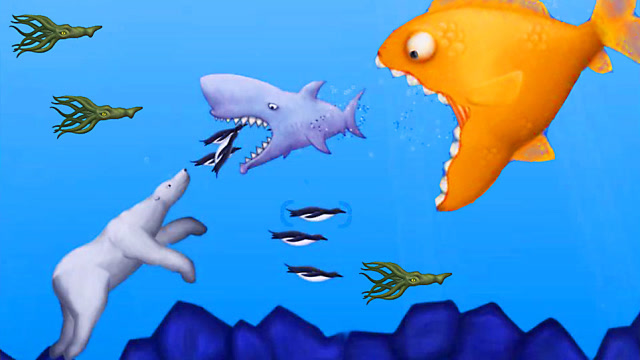 大鱼吃小鱼 大鲨鱼和小企鹅抢鱼吃