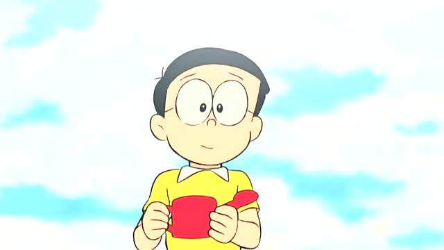 哆啦a梦:树宝力气真大,一下把大雄带飞了,可怎么降落呢!