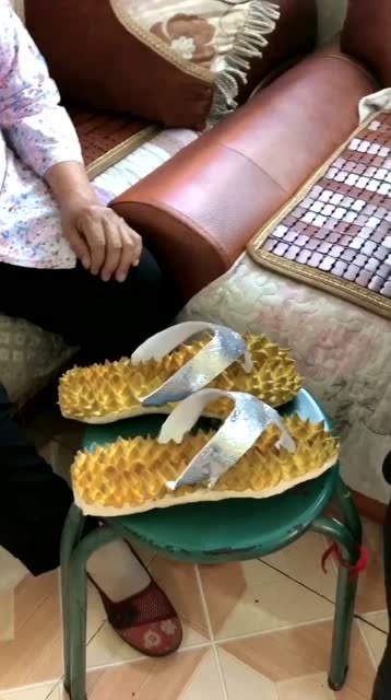 这坑货竟然拿榴莲当拖鞋让我送给他奶,这下好了,被扫地出门了!
