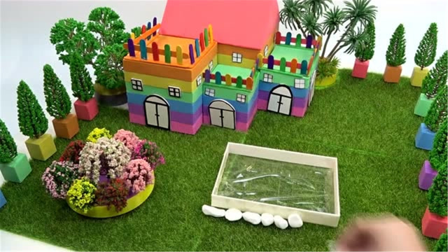 diy手工达人,教你用彩色粘土制作漂亮的花园别墅