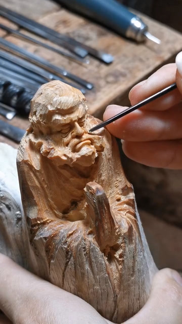 木雕达摩老祖开脸过程