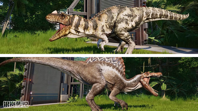 3 角鼻龙 vs 2 棘龙,突围战斗 ~ 侏罗纪世界,j-w