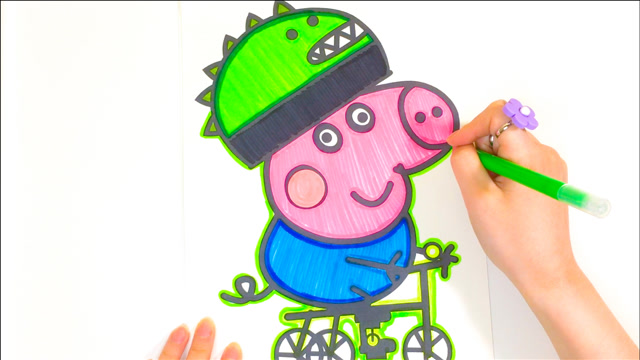 小猪佩奇涂色:给骑自行车乔治填上颜色吧!早教色彩认知