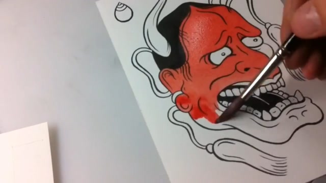 水彩赤般若纹身手稿设计手绘