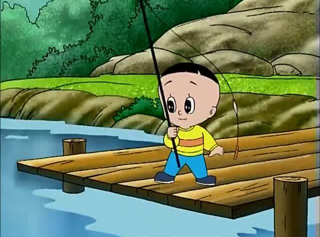 爸爸教大头钓鱼