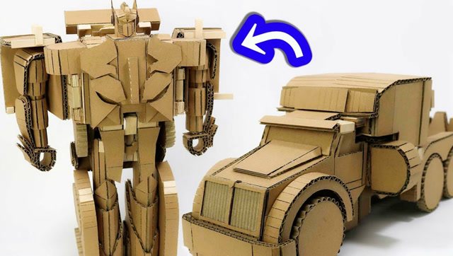 创意手工diy纸板制作变形金刚汽车人玩具这动手能力太强了