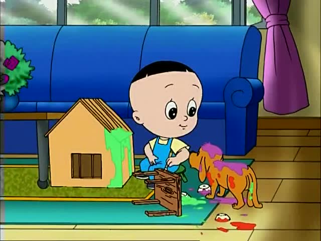 大头儿子和小头爸爸:大头把狗狗的小屋,涂成自己喜欢的颜色.