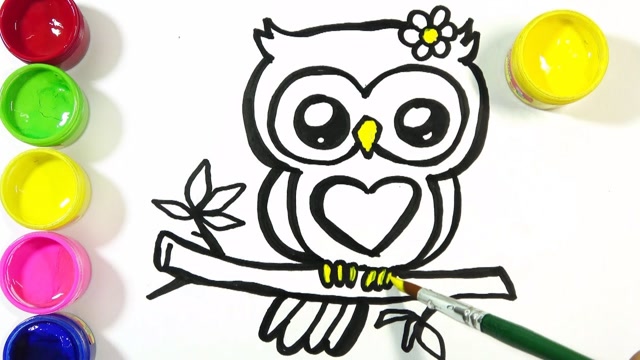 亲子涂色画:漂亮猫头鹰