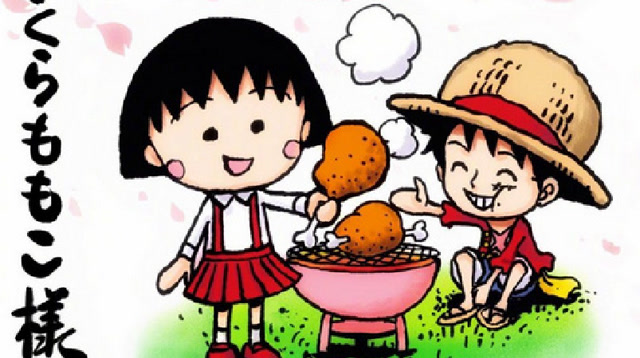 海贼王作者画樱桃子追悼图,路飞和小丸子一起烤肉