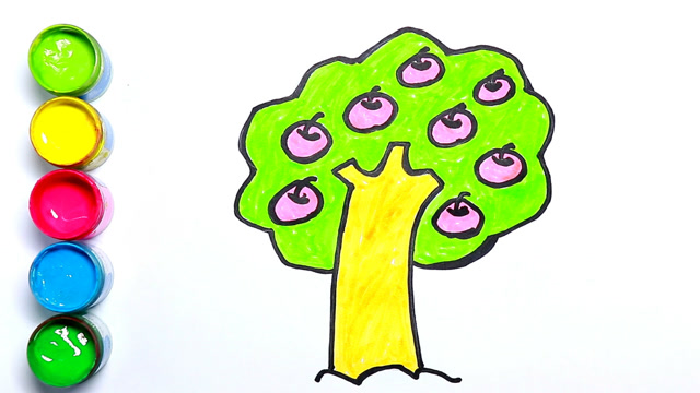 如何画彩色苹果树 儿童绘画 学习儿童色彩 儿童简笔画