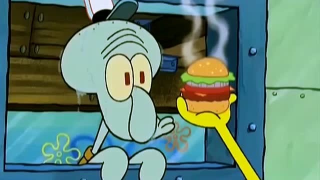 章鱼哥对美味蟹堡十分喜欢,就像着魔一样