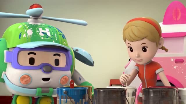 变形警车珀利:小娟真厉害,白色和红色就能调出粉色!