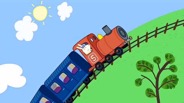 手绘简笔画兔小姐开火车来接小猪佩奇和同学们