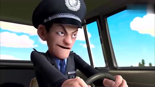 熊出没之夺宝熊兵,光头强把车开上天,警察都看懵了