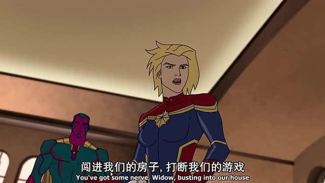 惊奇队长跟黄蜂女打乒乓球,幻世在旁边看戏