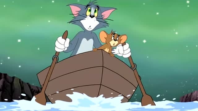 猫和老鼠:汤姆划过水浪大炮,冲进瀑布里面