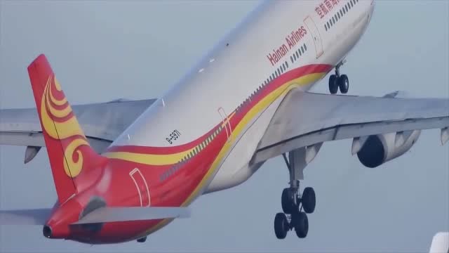 起飞后快速爬升,海南航空a330客机曼彻斯特机场起飞了.