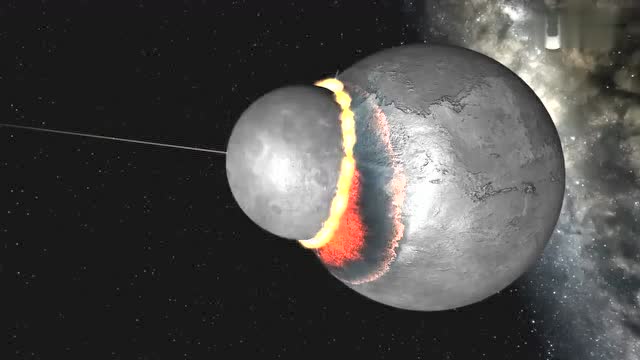 天文视频 软件模拟远古行星-忒伊亚被冥王星撞击 那场面简直了