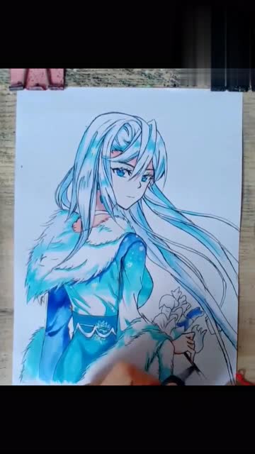 美术大佬日常用马克笔画画,这次画的是"冰天雪帝",简直帅翻了