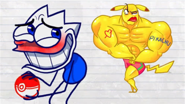 铅笔人获得神奇宝贝球想培养可爱娇小的皮卡丘竟变成五大三粗的肌肉男