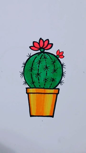 今天教大家画个仙人球,小孩子都能学会