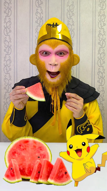 和皮卡丘一起吃西瓜.
