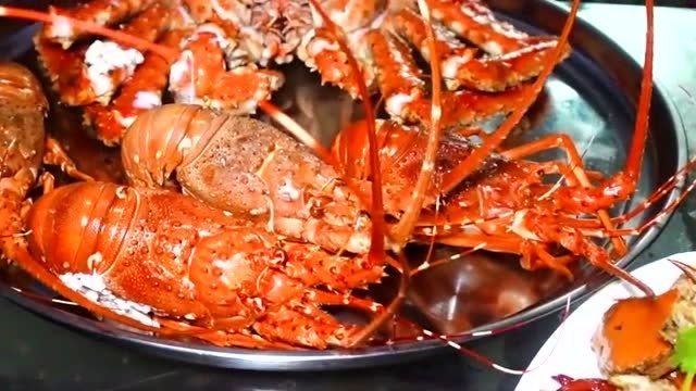 今天就好好吃一顿,帝王蟹大龙虾做餐前凉菜