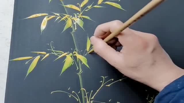 竹子上的树叶这样画,更显神韵!这操作不愧是绘画大师!