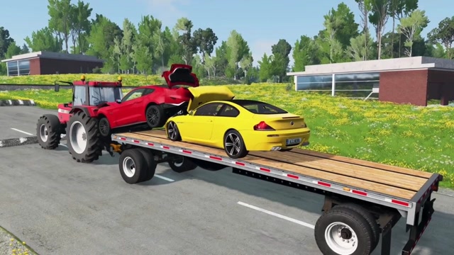 老司机和开火车的争分夺秒,农场拖拉机助力宝马m4过铁轨,beamng