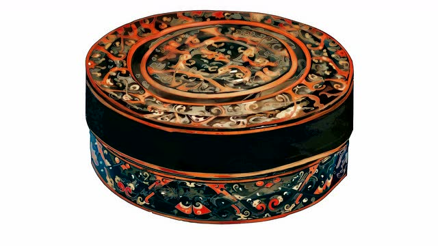 【人物车马出行图漆奁】