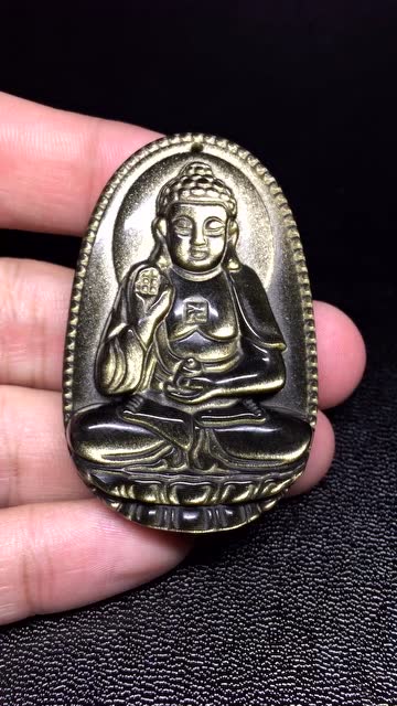 天然金曜石 精品 属猪本命佛 阿弥陀佛