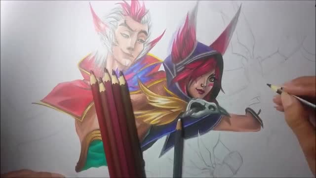 lol手绘霞与洛单身党表示羡慕死了