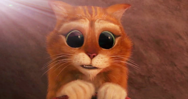 迪士尼动画:怪物史莱克的朋友穿靴子的猫大眼睛萌萌哒