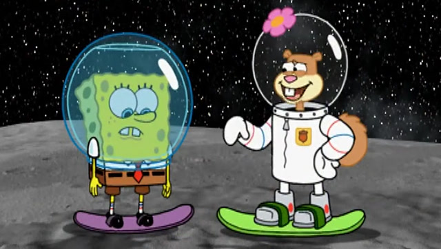 海绵宝宝去找珊迪,不小心被带去月球上玩了