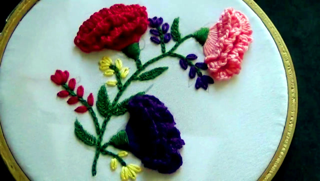 手工刺绣:用毛线缝制漂亮立体花康乃馨