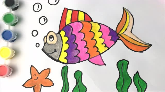 色彩鲜艳的海底小鱼绘画教程 和小猪佩奇一起快乐的遨游海洋吧