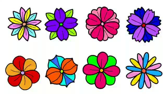 幼儿绘画,给花朵涂上漂亮的颜色
