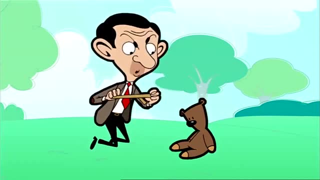 憨豆先生卡通版-憨豆周末带泰迪去草坪上面玩耍!