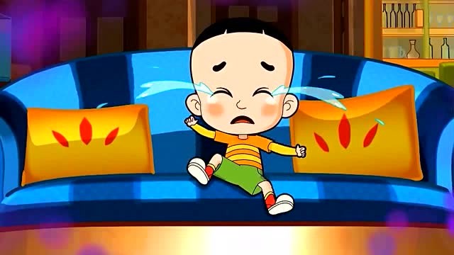 大头儿子错过了动画片的结局,在沙发上哭的好伤心